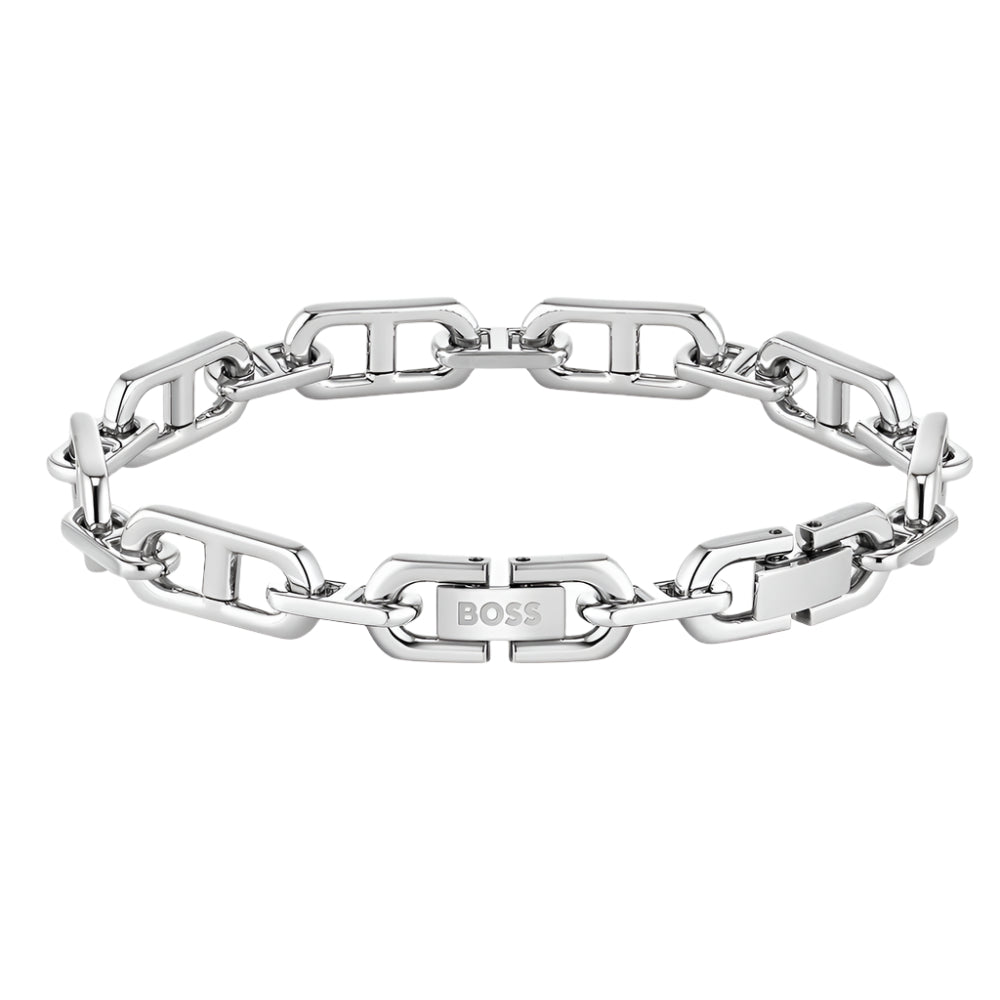 BOSS Jewelry Herren Armband SWAY Aus Edelstahl – Gliederdesign, 19 Cm Innenumfang, Mit Gravur
