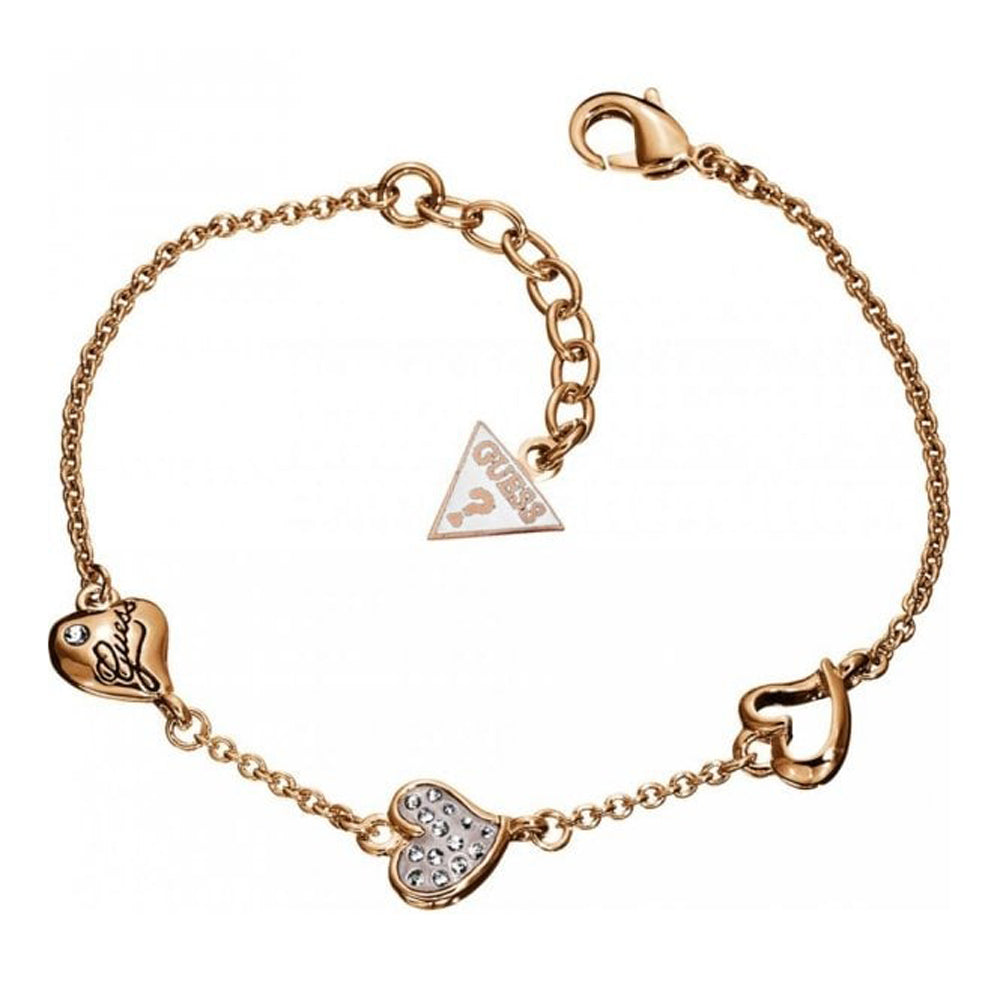 Guess Ladies Triple HeartRose Gold Plated Bracelet UBB71332