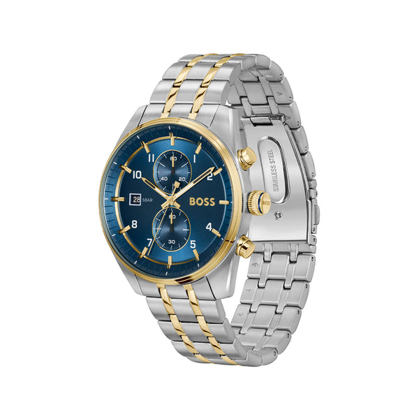 Boss Mens Skytraveller 44mm Blue Dial Chronograph Watch 1514247