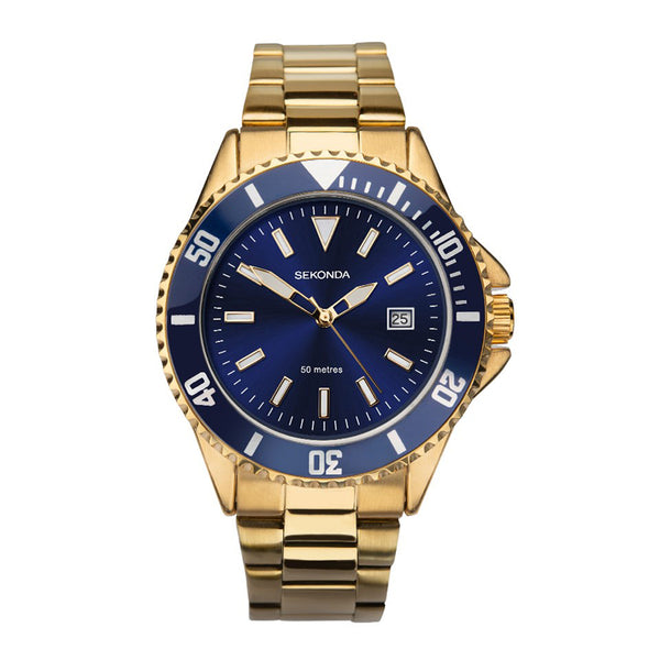Sekonda Gold Plated Blue Dial Mens Watch 1516
