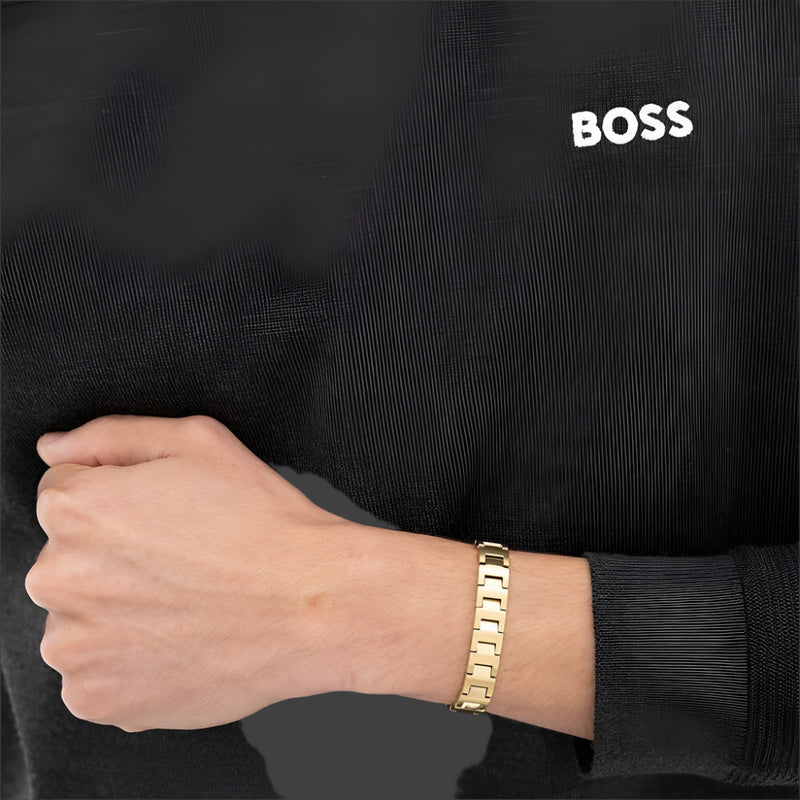 Boss Mens Candor Gold Tone Stainless Steel Link Bracelet 15807531
