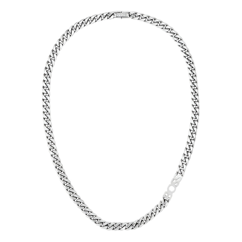 Mens Boss Logo Stainless Steel Curb Chain Necklace 1580769