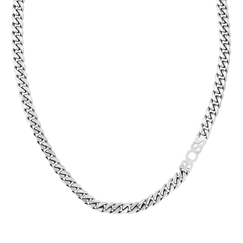 Mens Boss Logo Stainless Steel Curb Chain Necklace 1580769