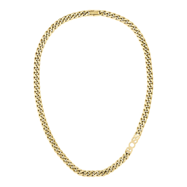 Mens Boss Logo Kassy Gold Tone Curb Chain Necklace 1580770