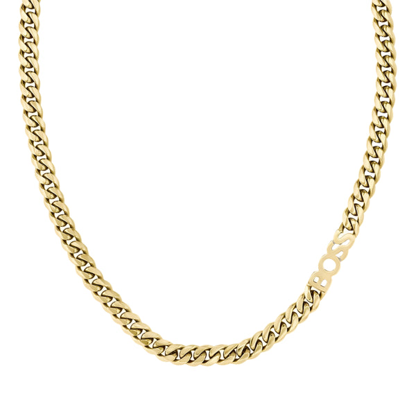 Mens Boss Logo Kassy Gold Tone Curb Chain Necklace 1580770