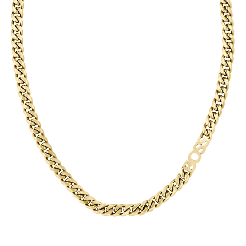Mens Boss Logo Kassy Gold Tone Curb Chain Necklace 1580770