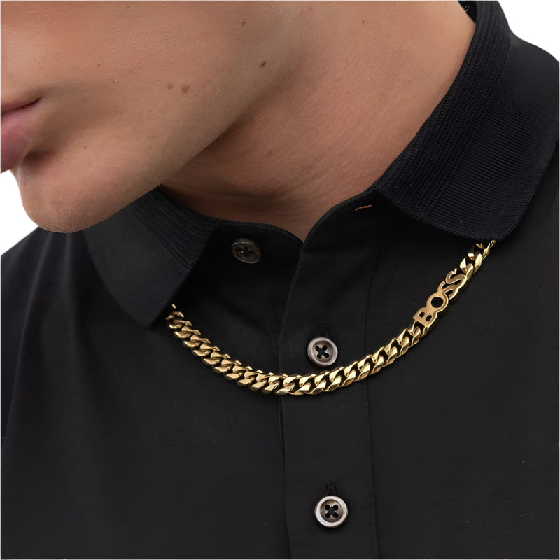 Mens Boss Logo Kassy Gold Tone Curb Chain Necklace 1580770