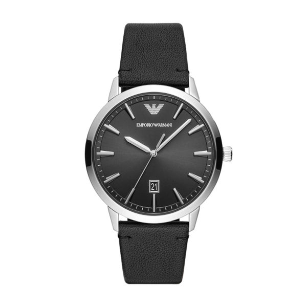 Emporio Armani Black Dial Leather Strap Watch AR11193