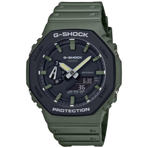 Casio G-Shock Mens Green Carbon Core Guard Alarm Watch GA-2100-3AER
