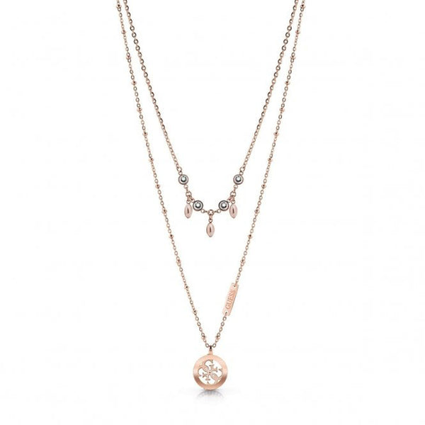 Guess Ladies Double Chain  Rose Gold Plated Necklace UBN78020